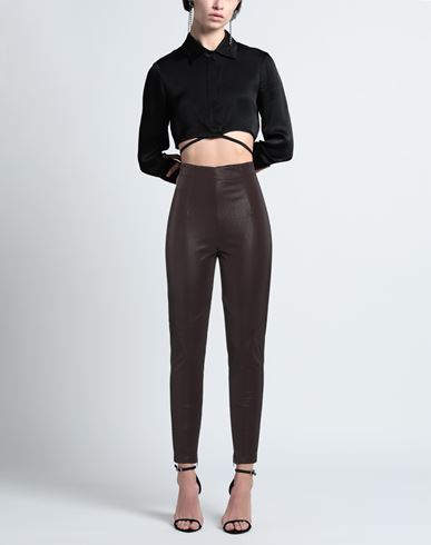 Woman Pants Dark brown Size 12 Polyester, Elastane, Polyurethane resin