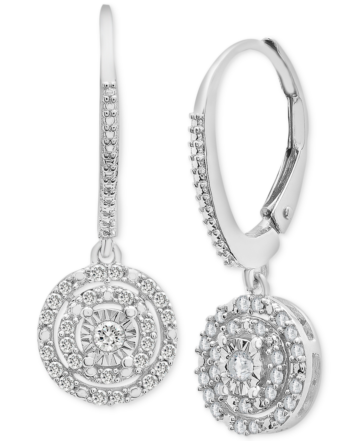 Diamond Circle Leverback Drop Earrings (1/4 ct. tw) in Sterling Silver, Created for Sterling Silver