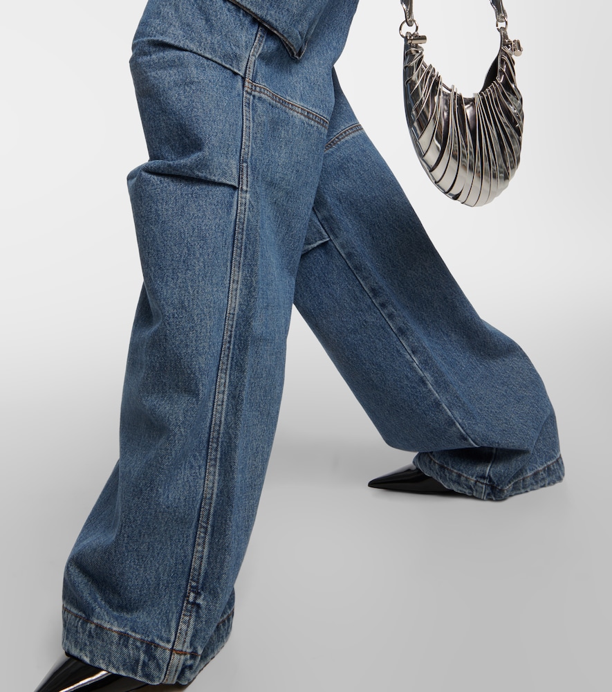 Wide-leg denim cargo pants