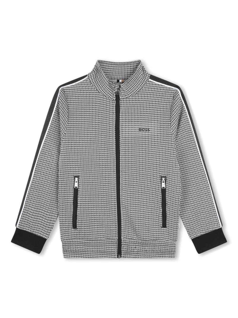 Houndstooth-pattern zip-up sweatshirt - Black