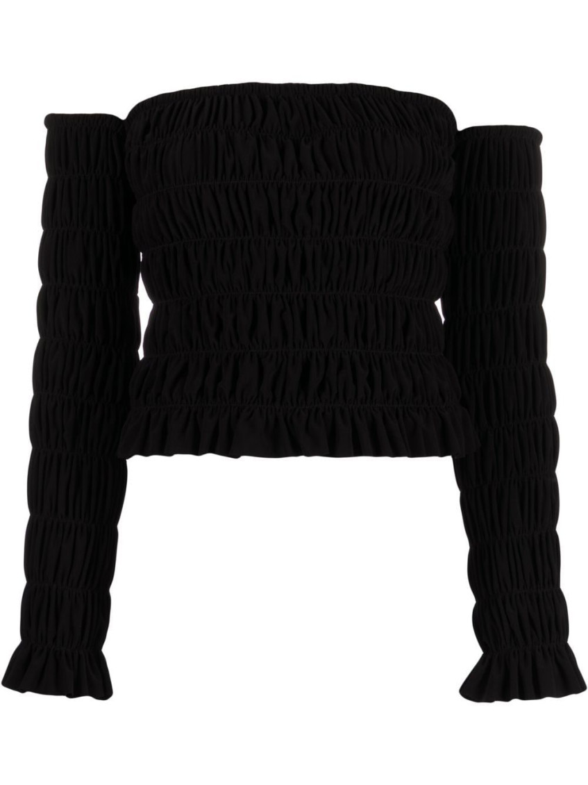 Off-shoulder ruched tube top - Black
