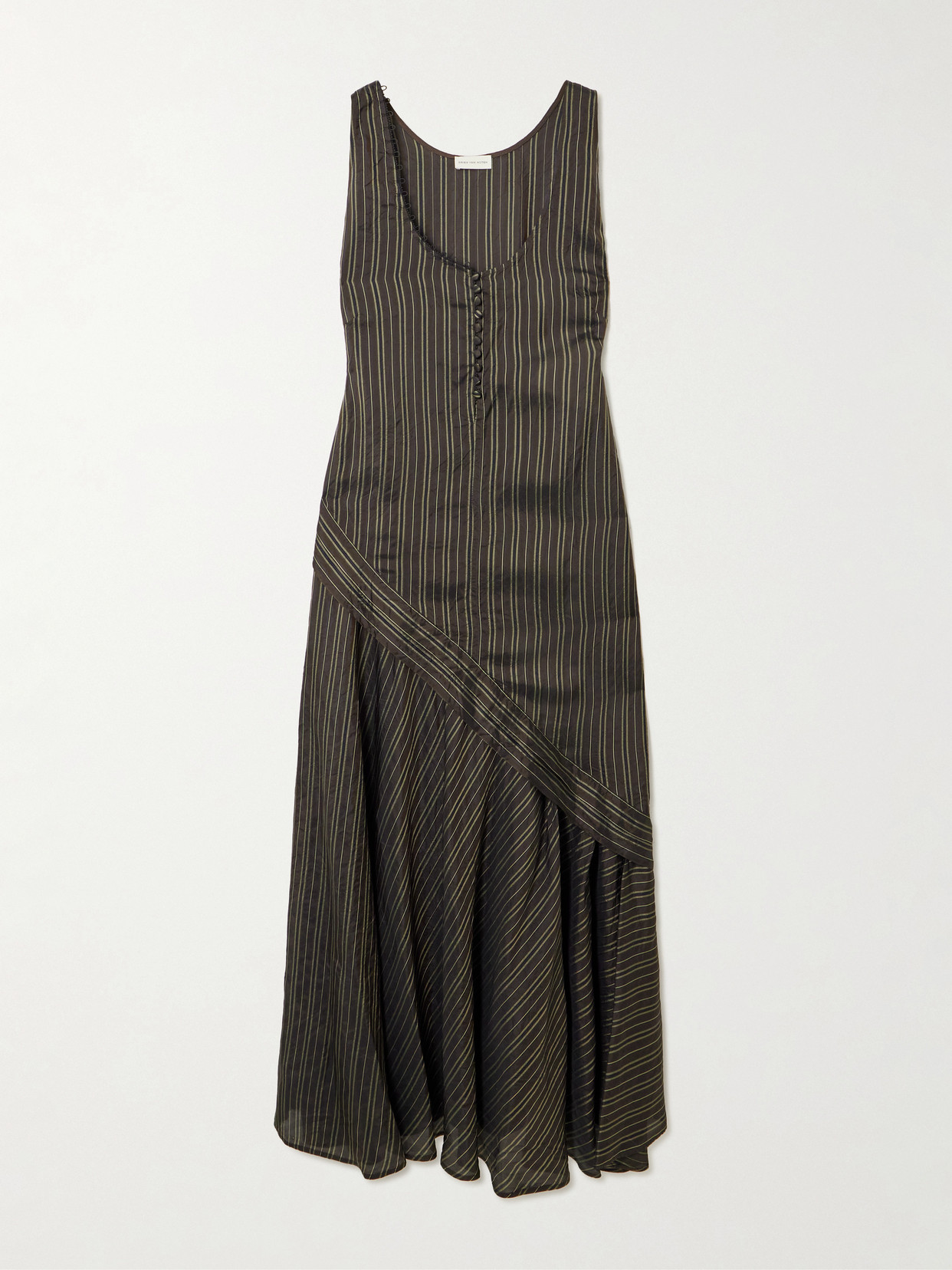 Striped Satin Midi Dress - Brown