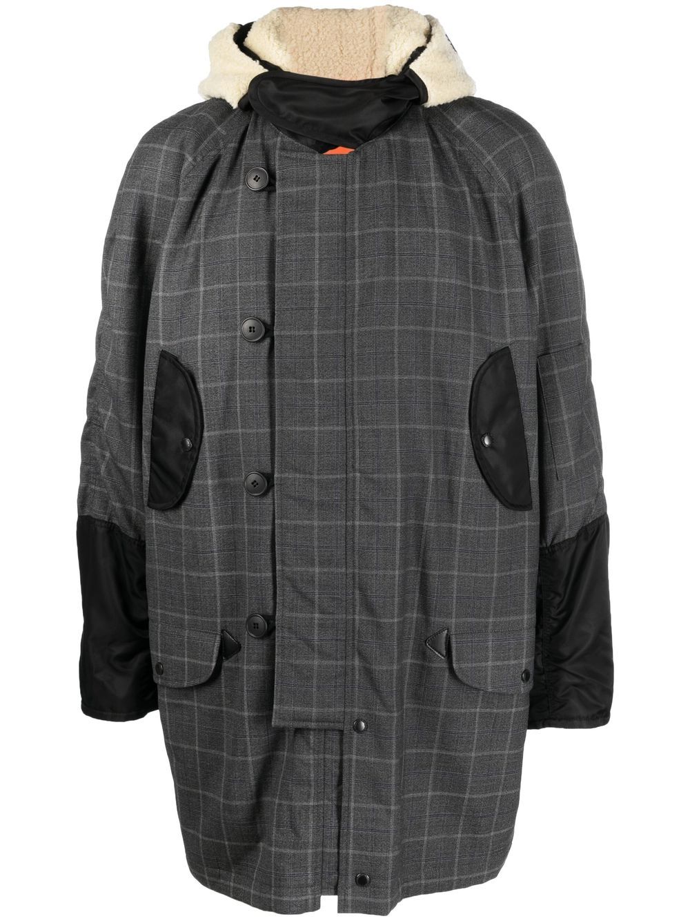 Checked patchwork coat - Grey