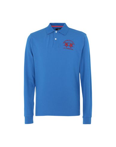Man Polo shirt Blue Size 3XL Cotton, Elastane