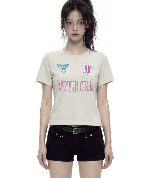 NO999 Henley Neck Short Sleeve T-Shirt _2color
