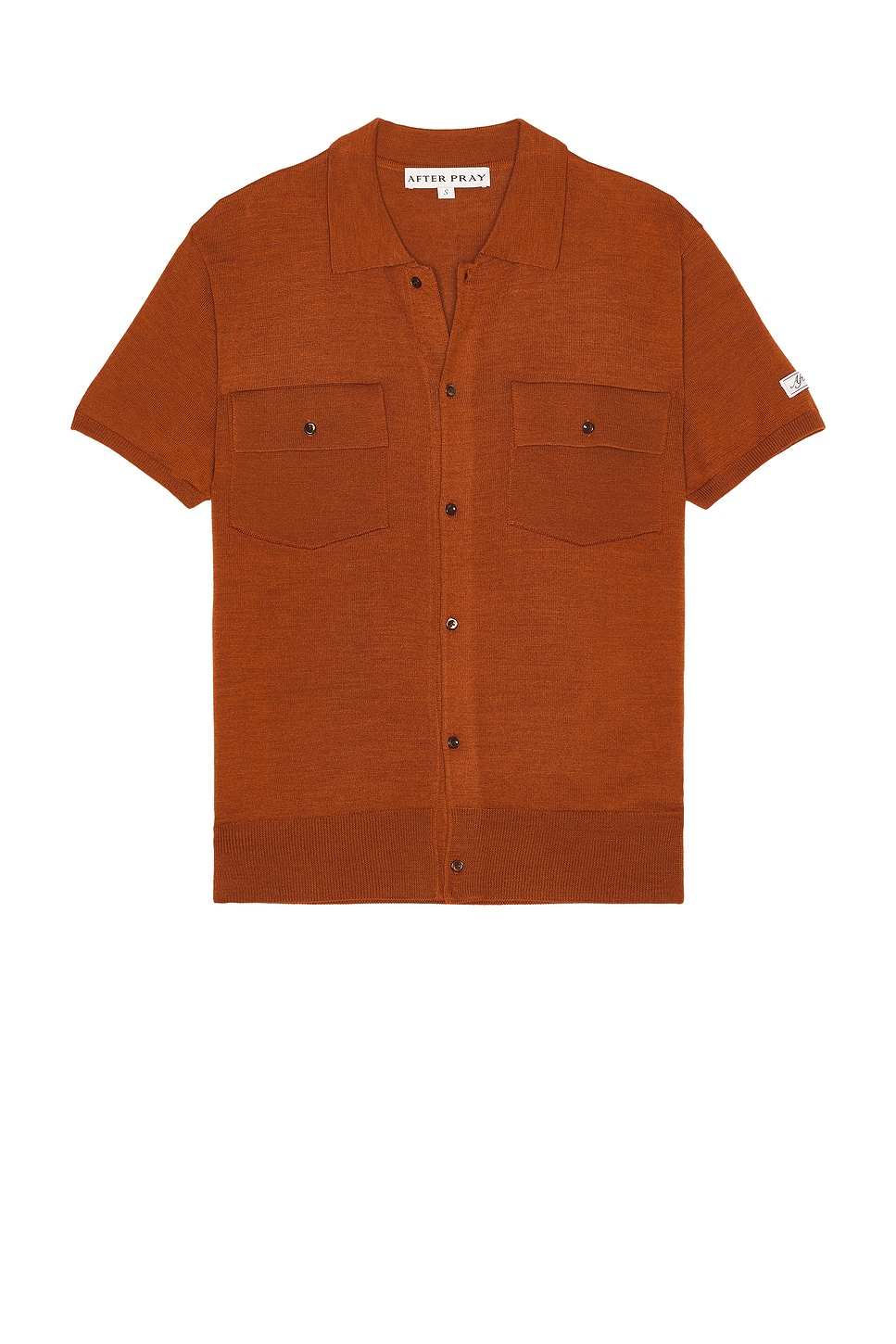 After Pray Maurice Polo Knit Cardigan in Tangerine - Burnt Orange. M also in