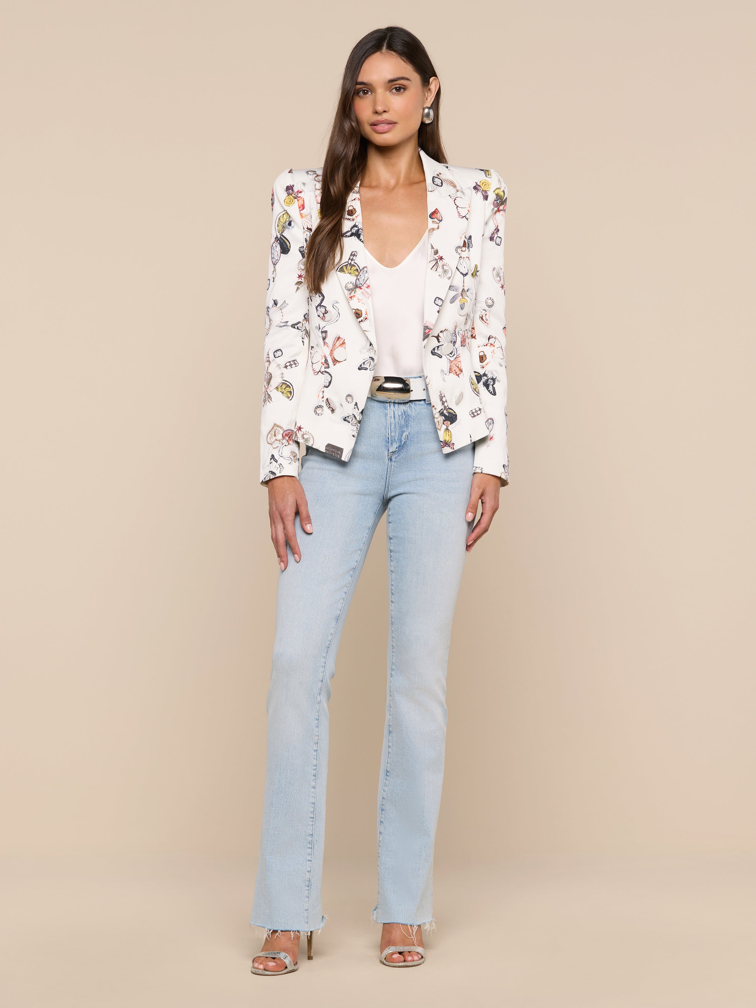 Bethany Structured Blazer In Ecru Multi Lock Butterfly