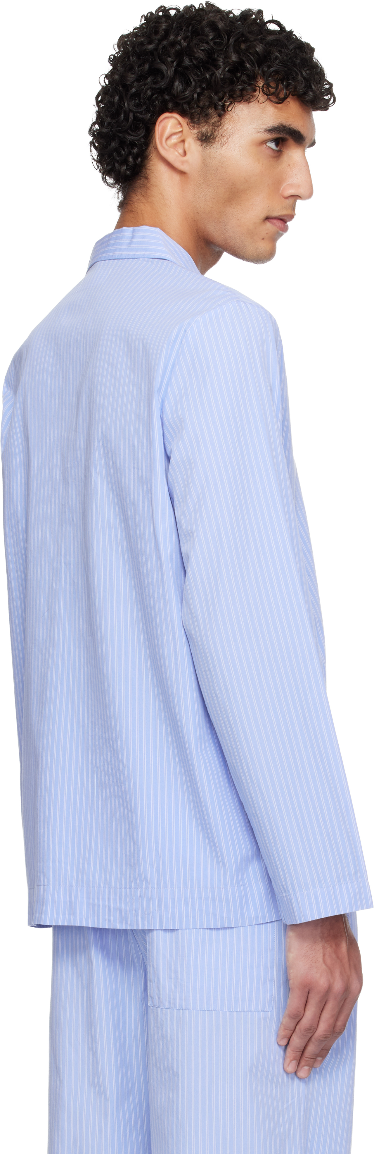 Blue Poplin Long-Sleeved Pyjama Shirt