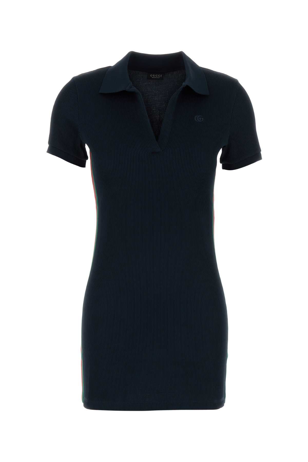 Ribbed Jersey Polo Polo Dress — Navy