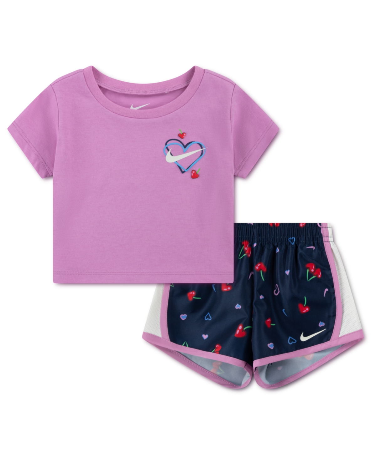 Baby Girls' Crewneck T-Shirt and Cherry Shorts, 2-Piece Set - Midnight Navy, Purple
