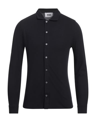 Alpha Studio Man Shirt Midnight blue Size 38 Cotton, Elastane