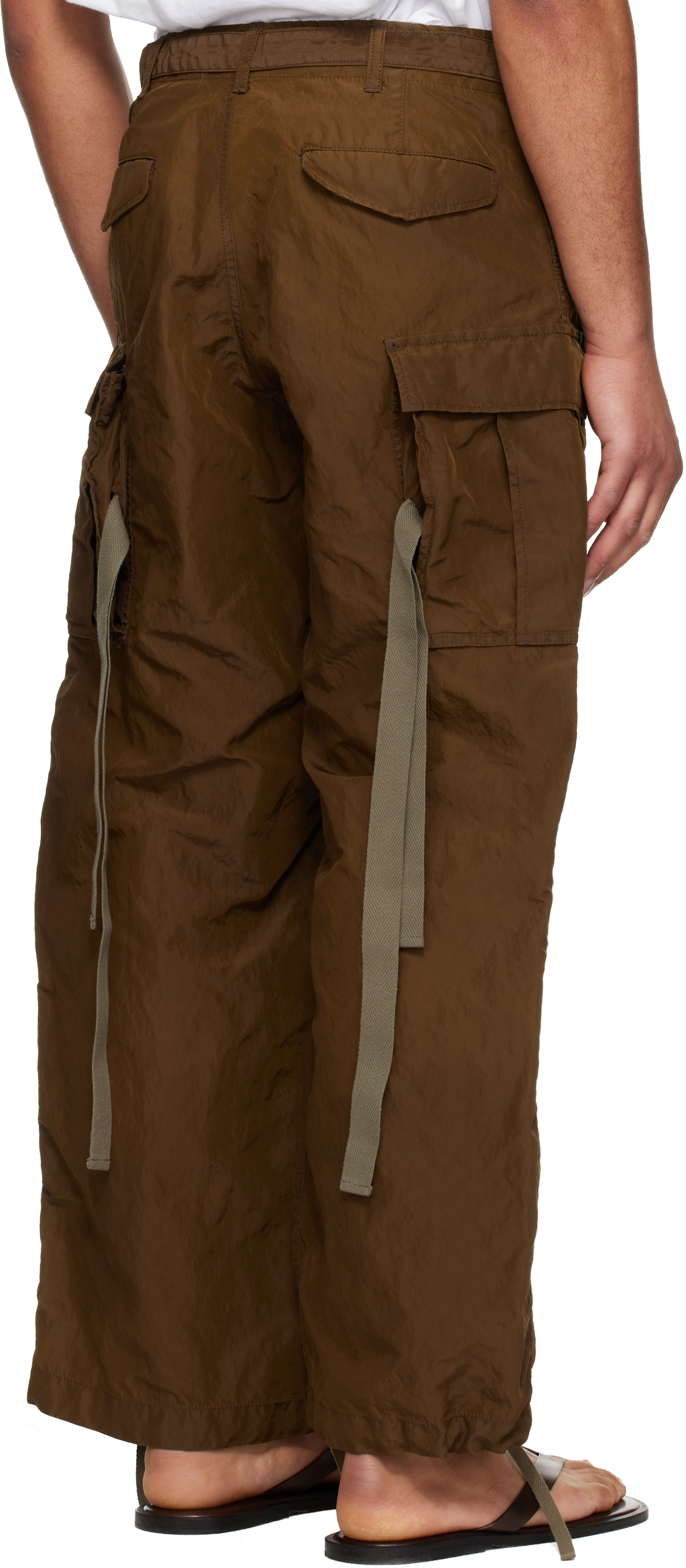 Brown Treated Nylon Twill Cargo Pants