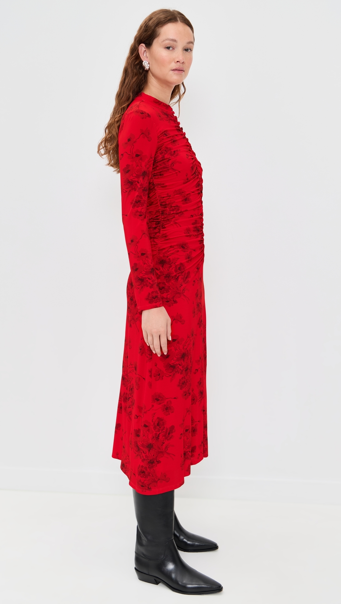 Cornelia Print Long Sleeve Midi Dress Red