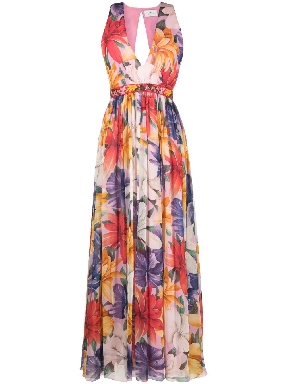 Floral-print silk dress - Pink