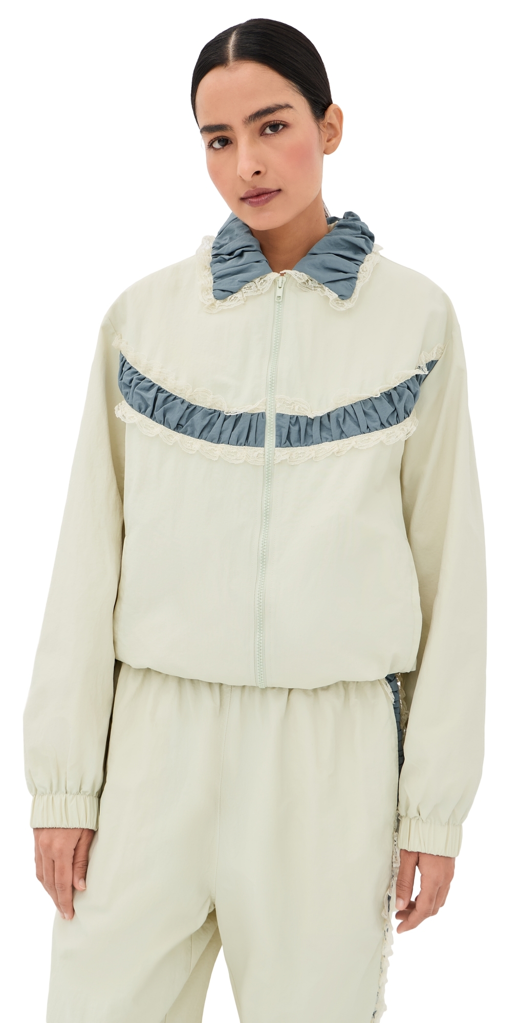 Kennedy Ruched Stripe Track Jacket Ivory/Blue
