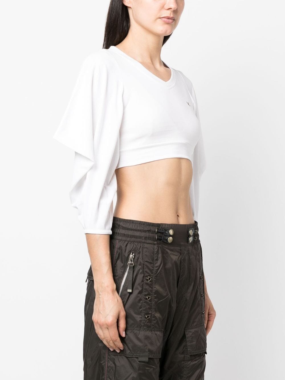 Véronique Leroy Cotton Jersey Triangle Sleeve Crop T Shirt