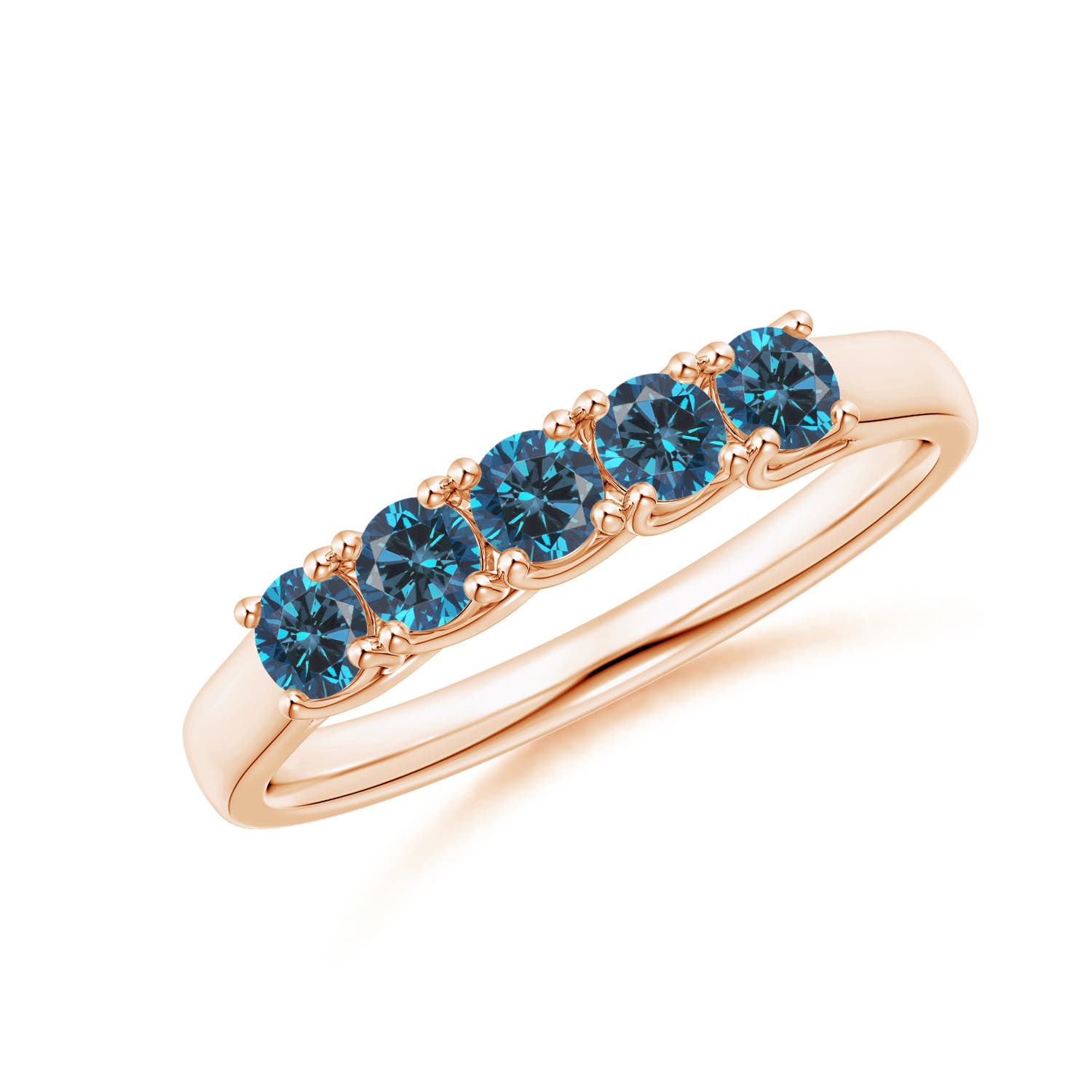 Angara 0.43 Carat Half Eternity Five Stone Enhanced Blue Diamond Wedding Ring in 14K Rose Gold