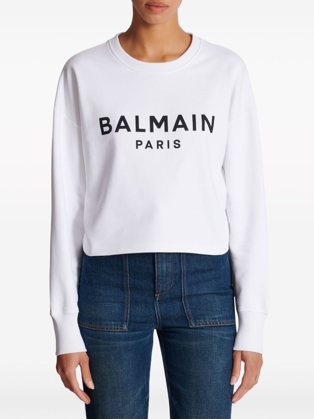 Cropped Sweatshirt With Flocked Logo