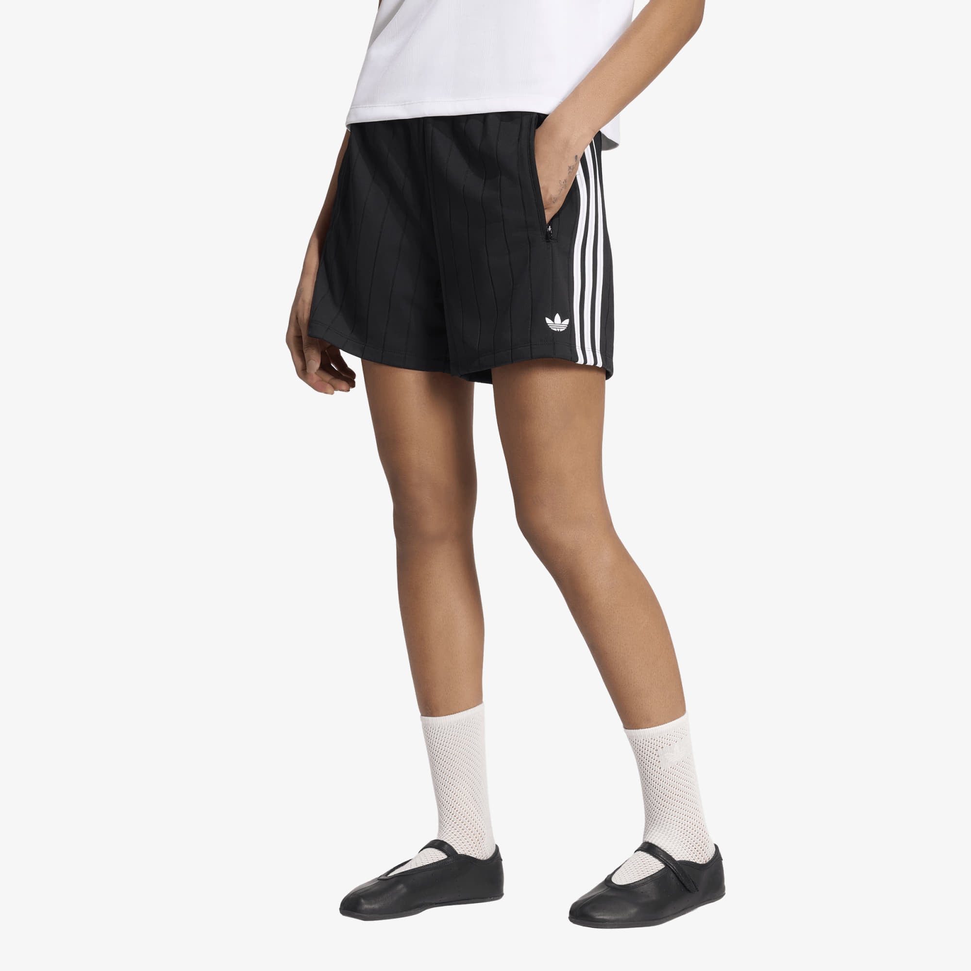 Adidas Pinstripe Firebird Shorts Black/ White/ Grey Two
