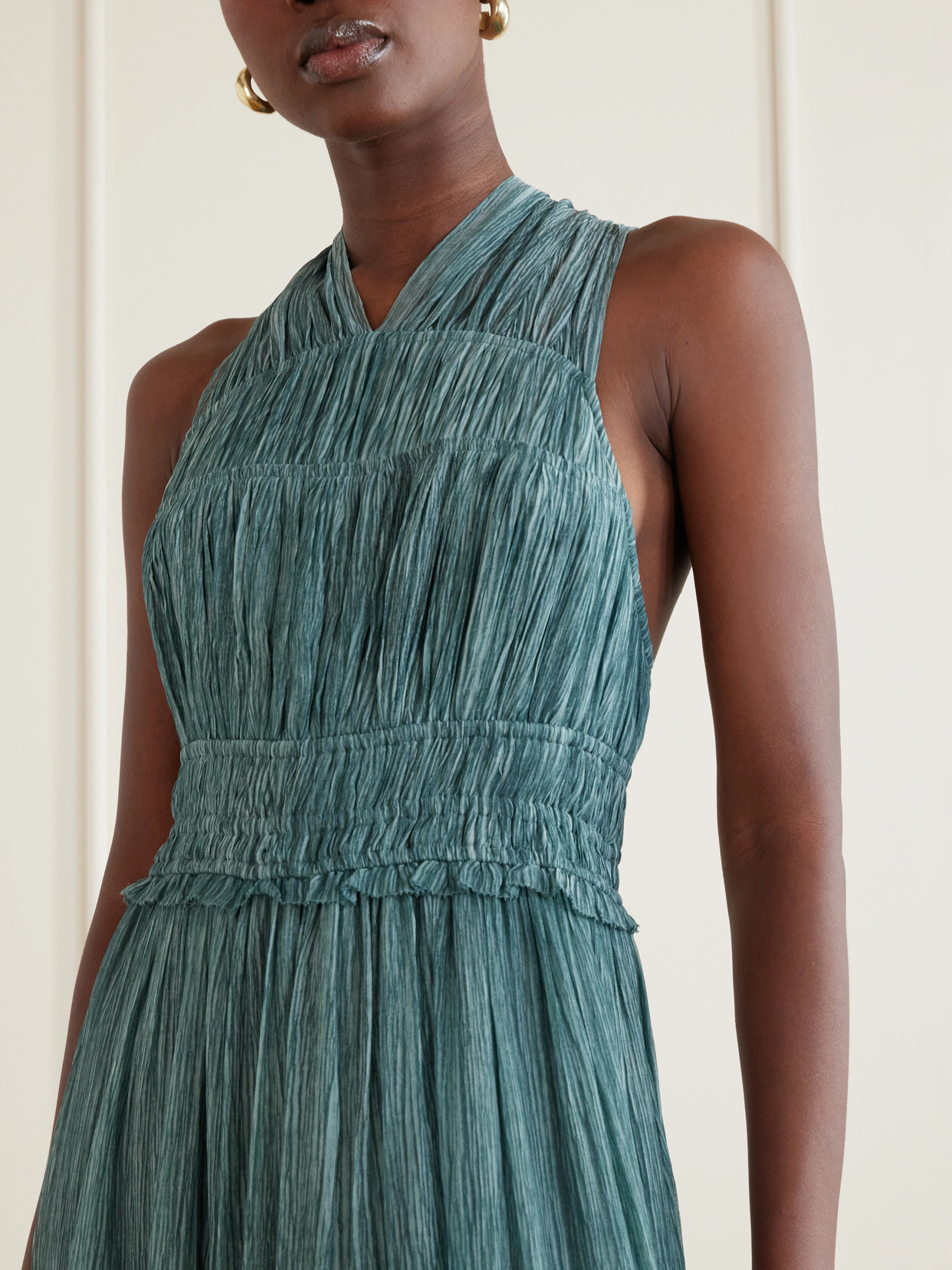 Freesia Tiered Silk-crepon Gown - Blue