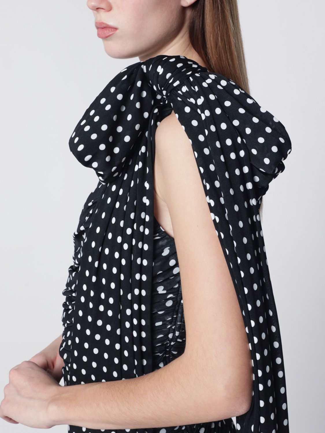 One Shoulder Drapped Dres Night Blue Polka Dots