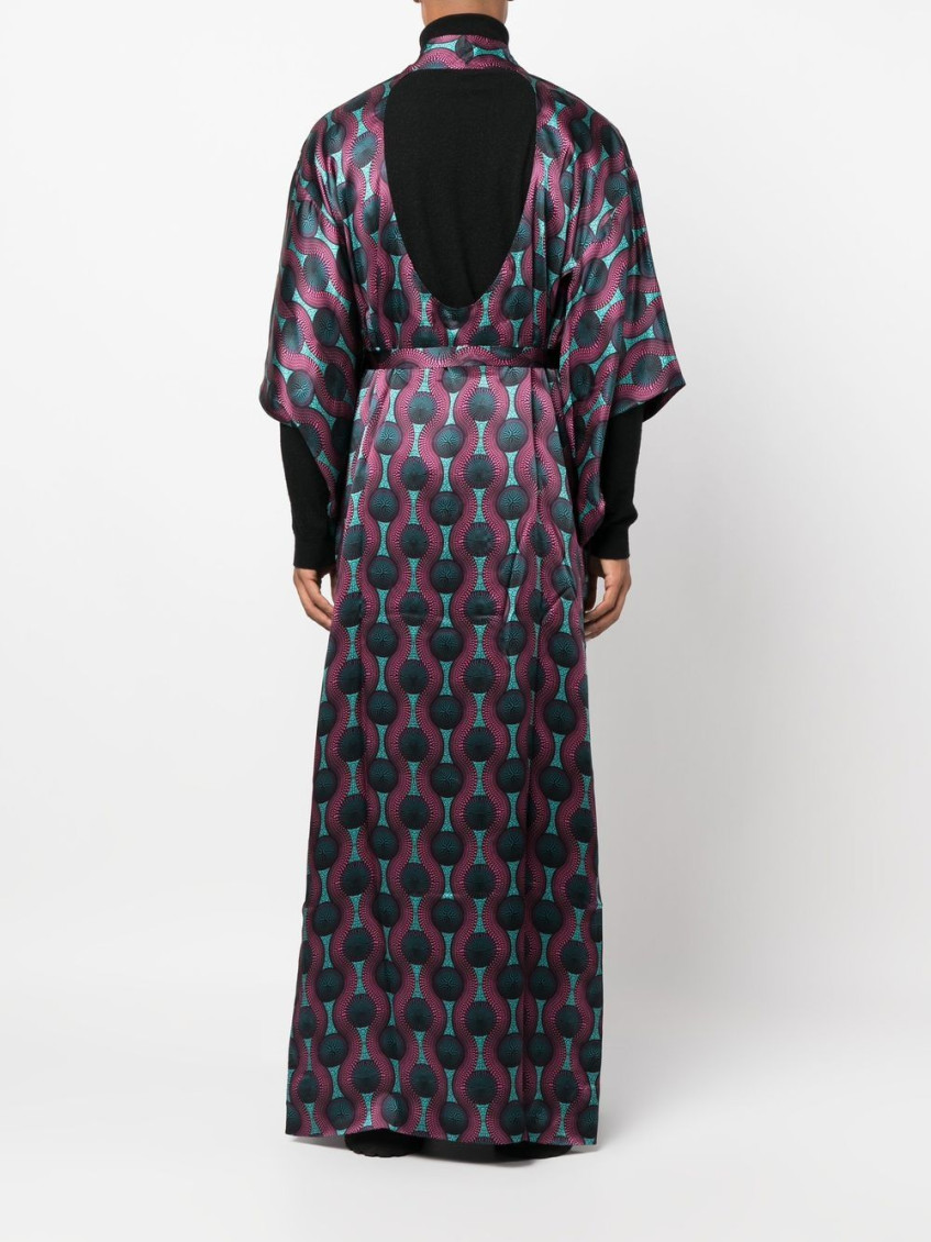 - Printed Silk Kimono Dress