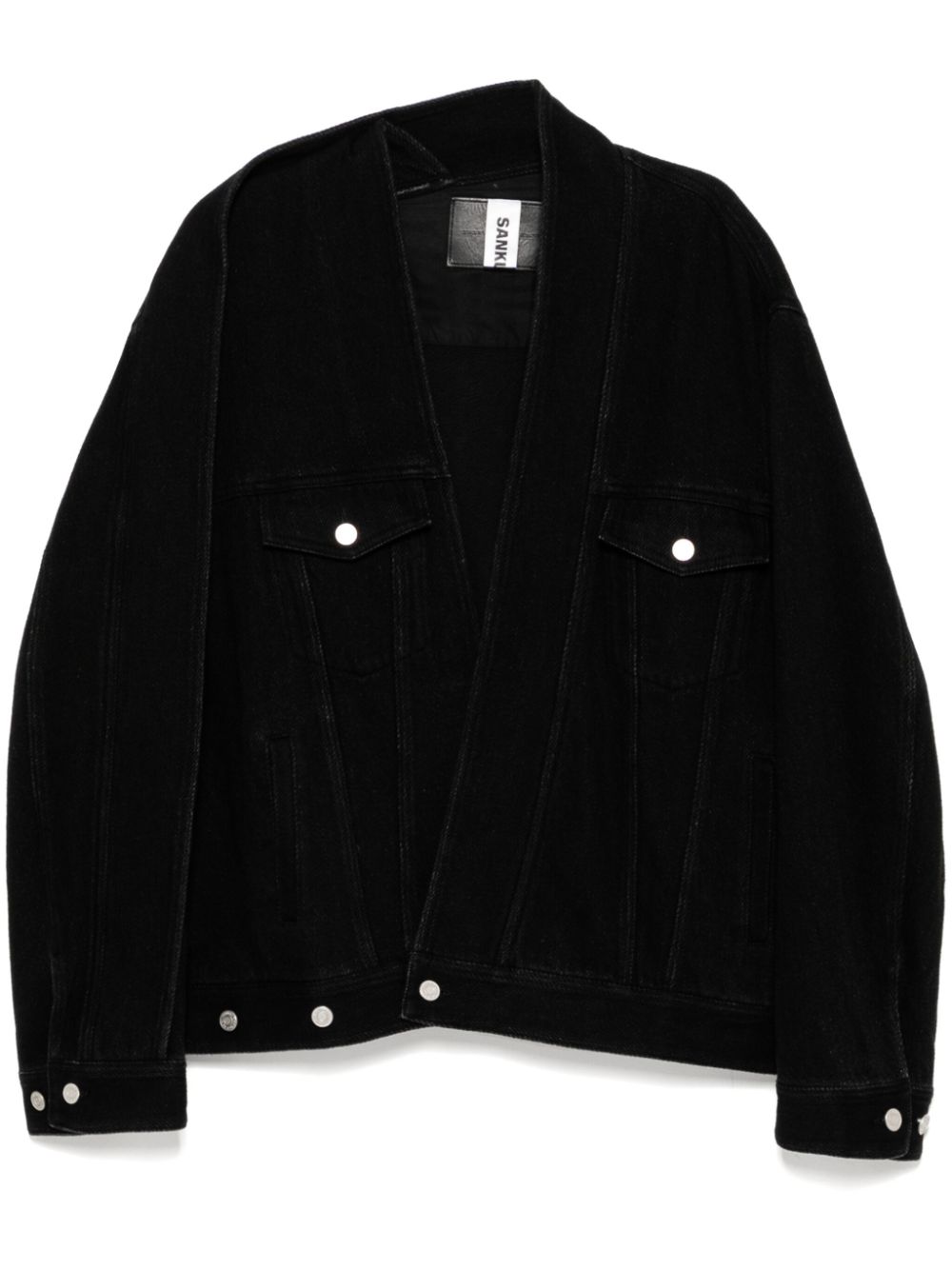 Asymmetric collar denim jacket - Black