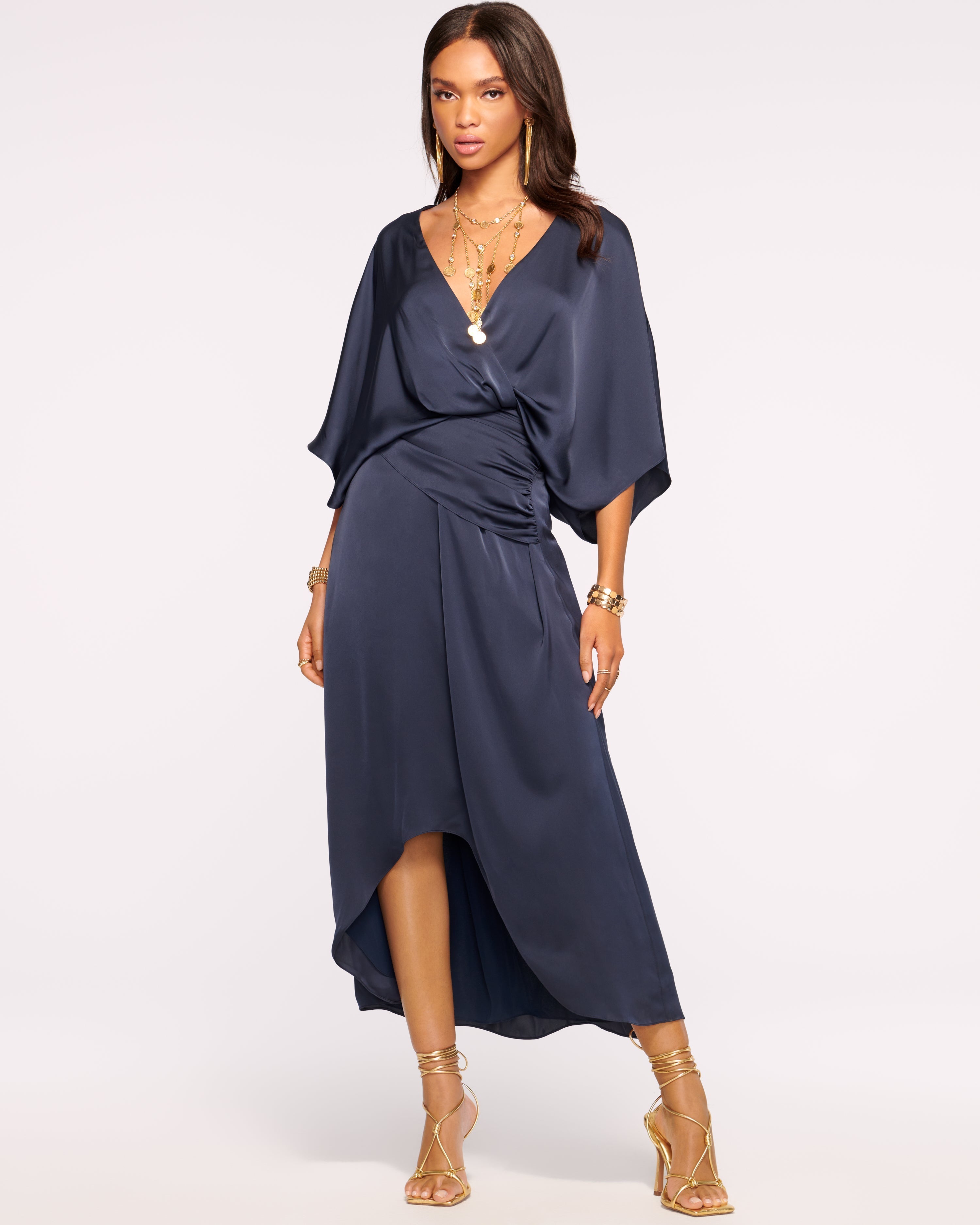 Adiel Wrap Midi Dress in Navy