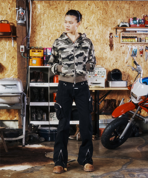 WASHED MILITARY CARGO PANTS BLACK