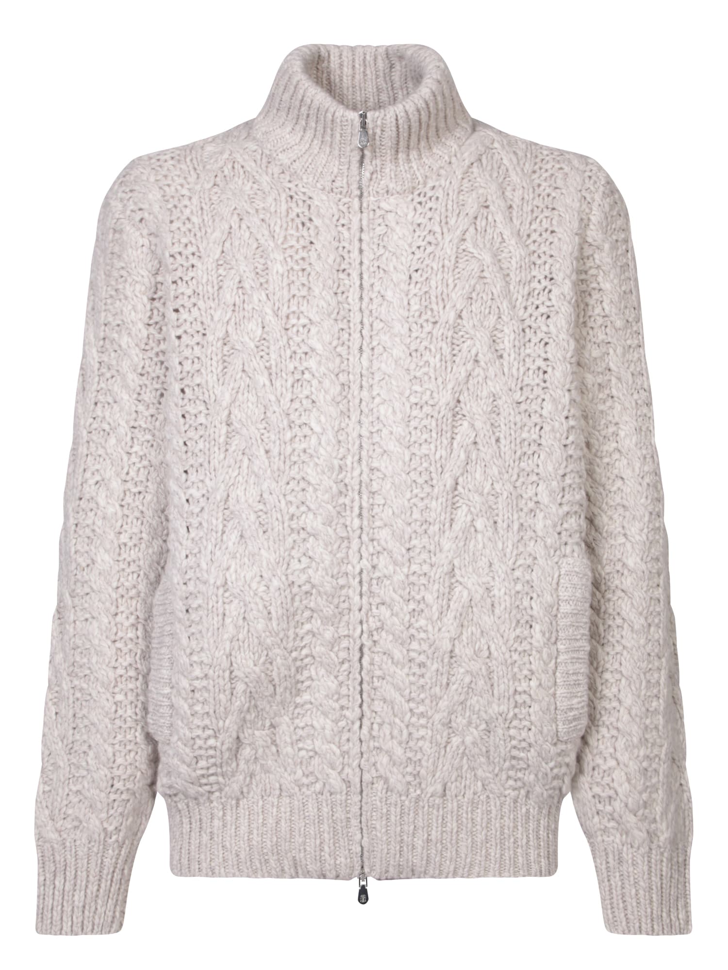 Cable-knit zip-up cardigan - Neutrals