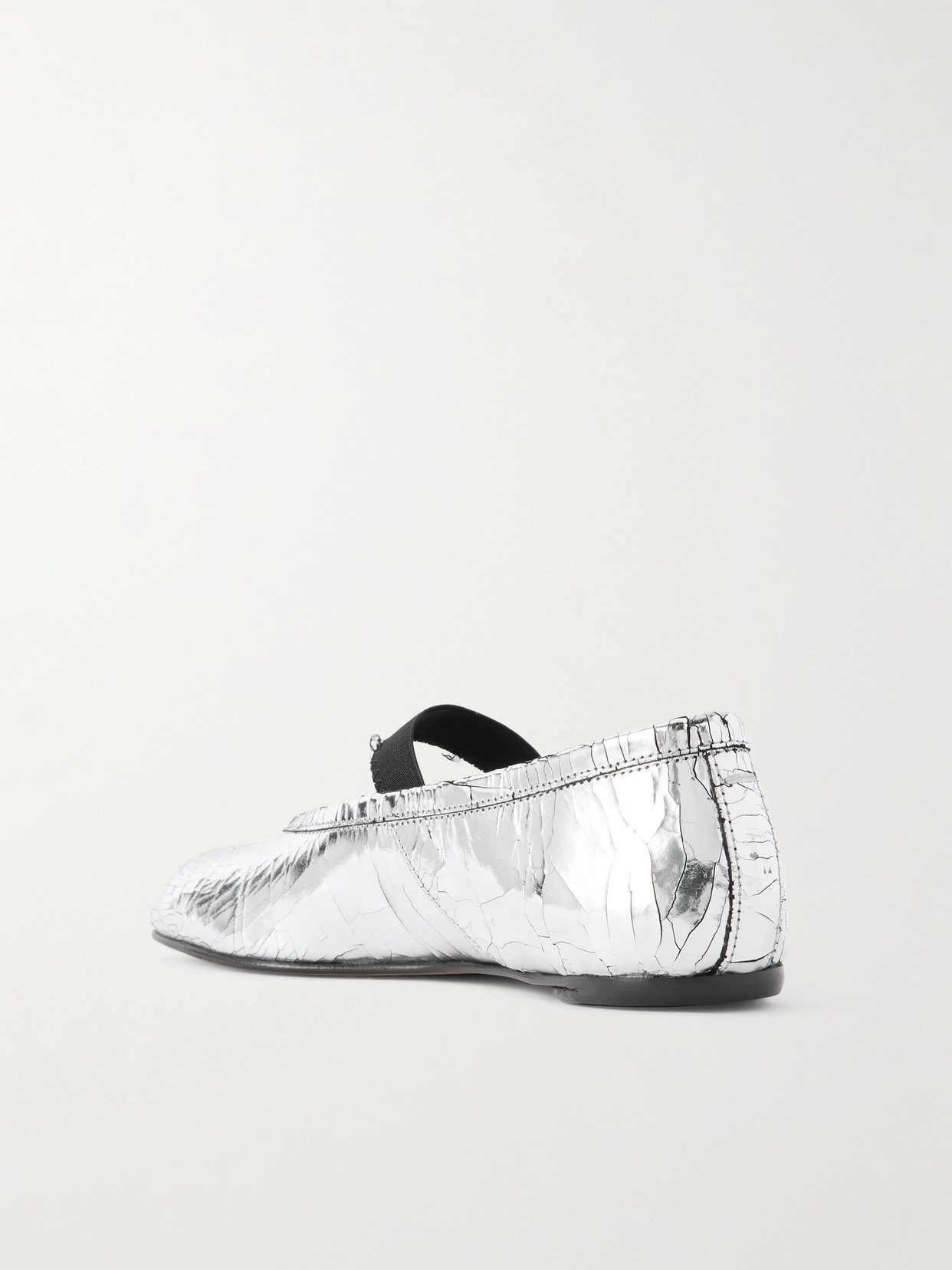 Tabi Split-toe Metallic Cracked-leather Ballet Flats - Silver