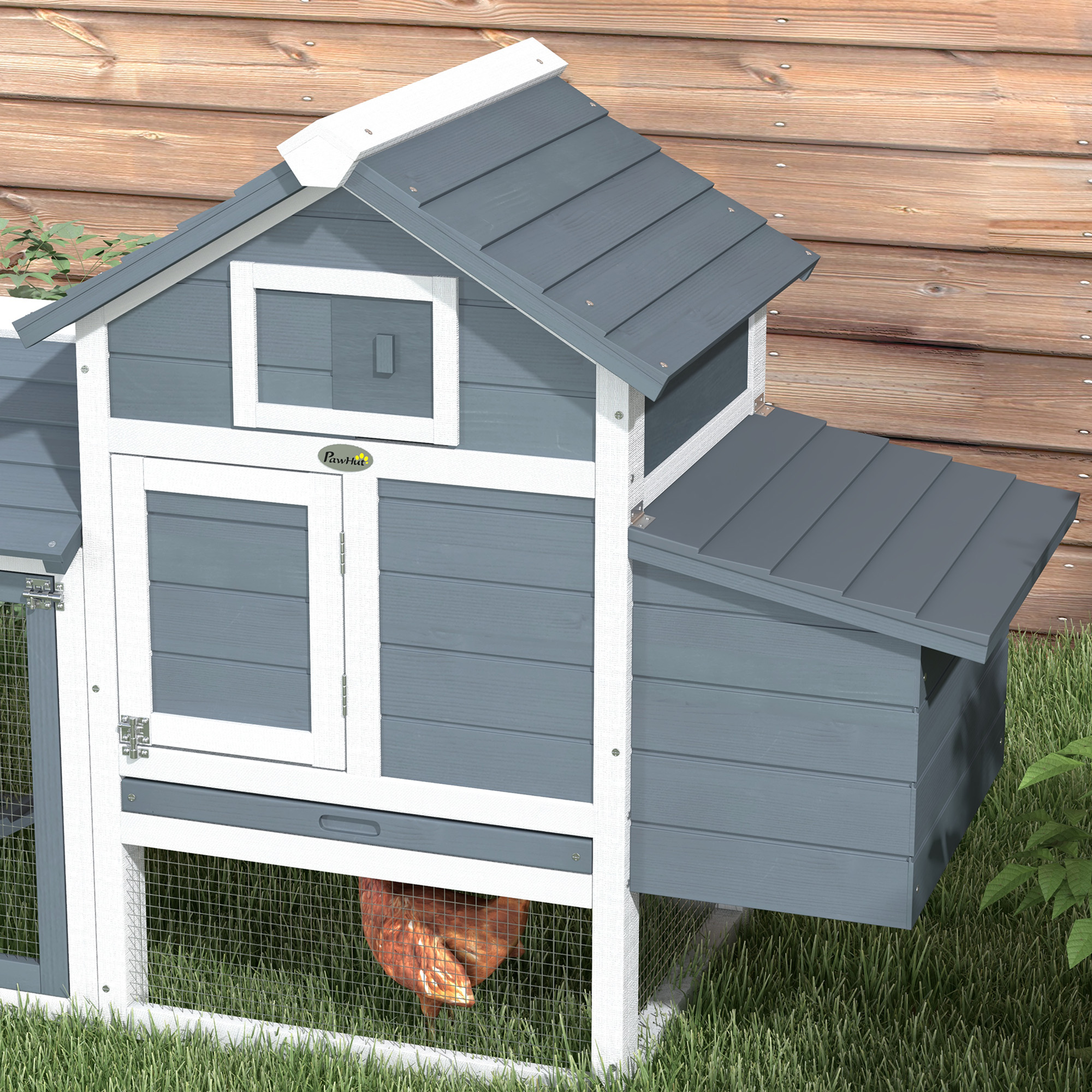 PawHut Wooden Chicken Coop 59 Hen House Poultry Cage 2 Doors Nesting Box White Aosom.co