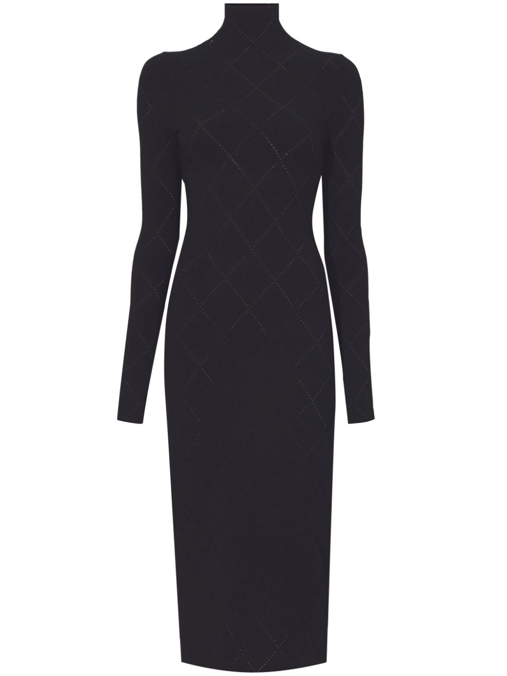Pointelle Diamonds-knit high-neck midi dress - Black