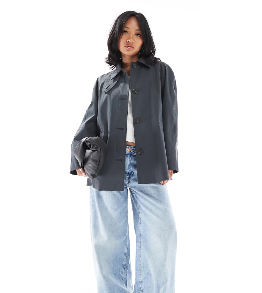 ASOS DESIGN Petite mid length car coat trench navy