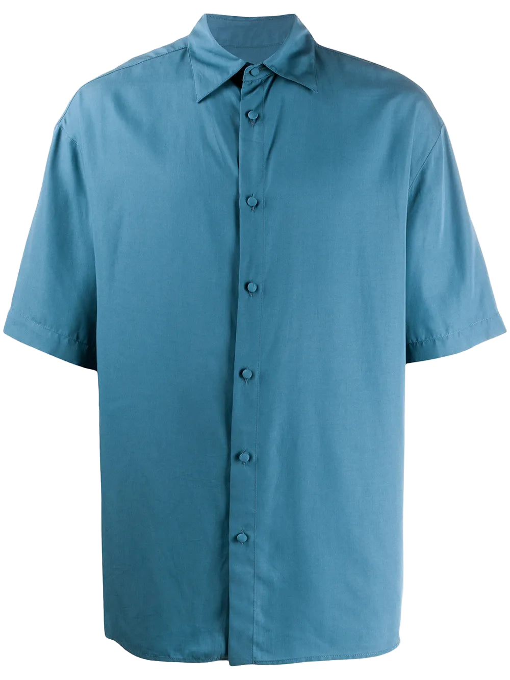 Short-Sleeved Oversized Cotton Shirt — Blue