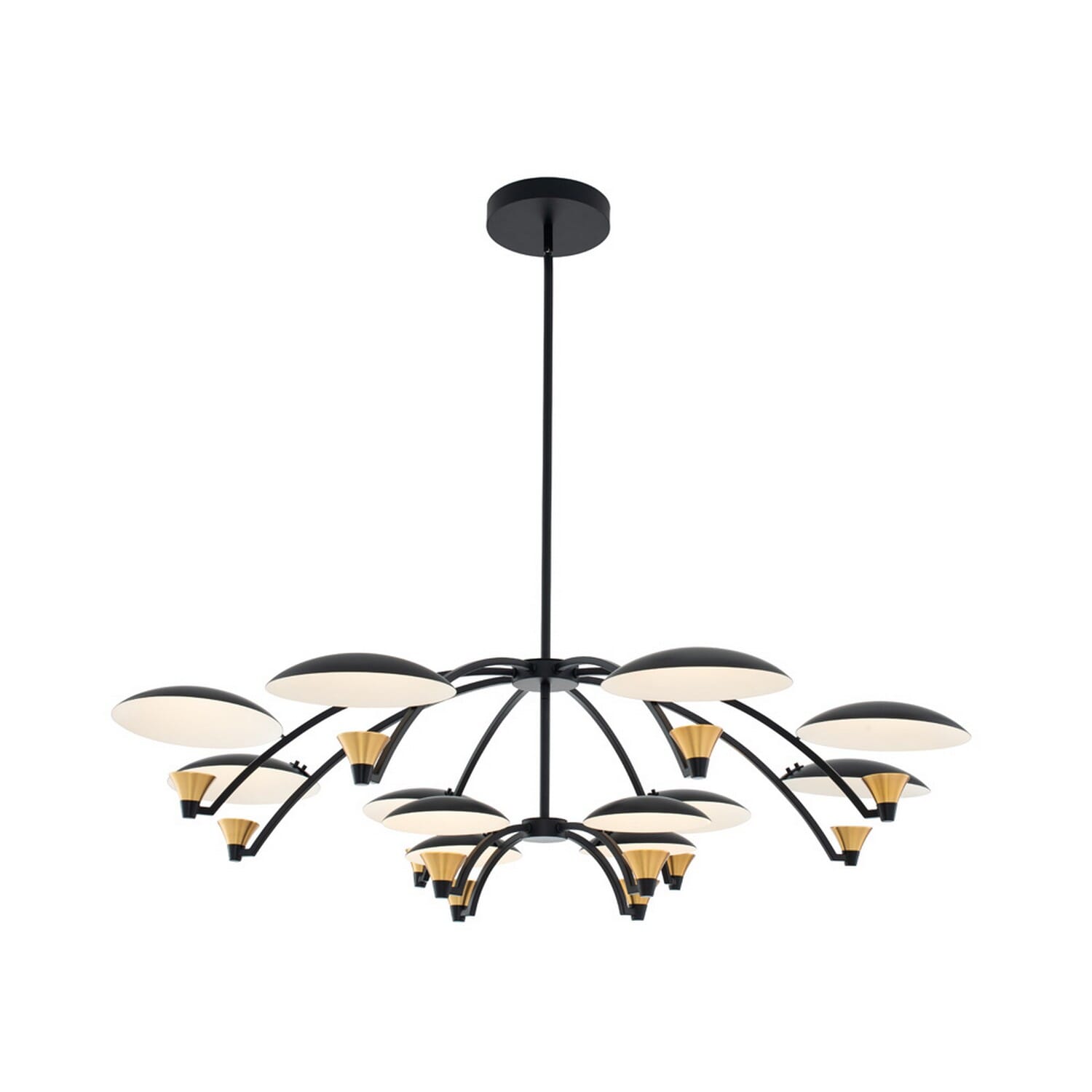 Redding Chandelier in Matte Black with White and Brass Accent