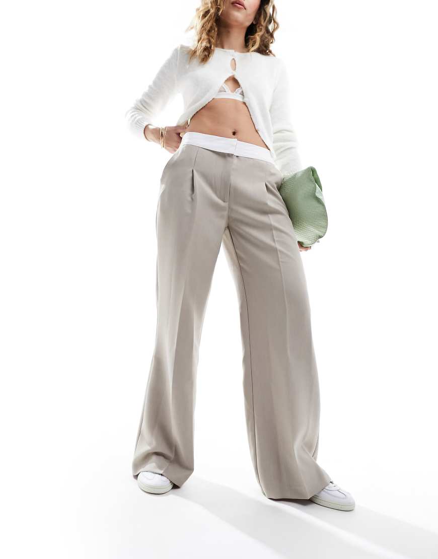 Miss Selfridge fold over waistband trouser in stone-Neutral