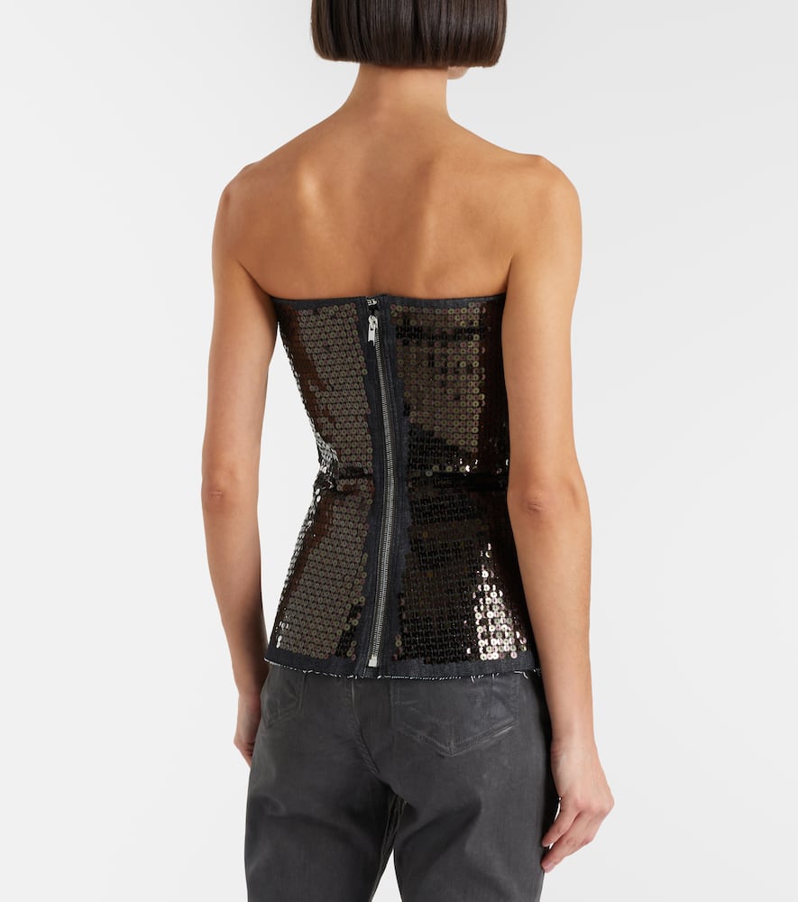 Sequined denim bustier top