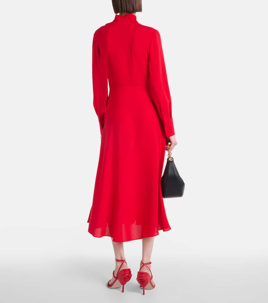 Tie-neck silk midi dress