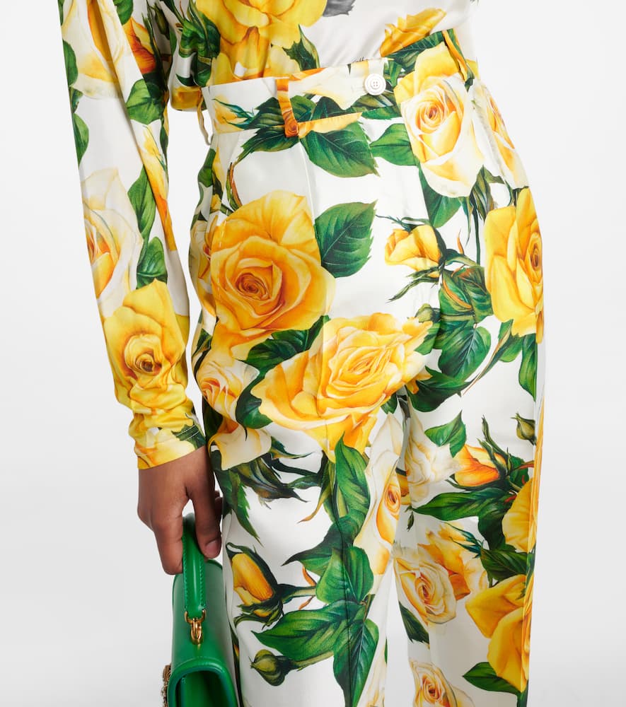 Floral high-rise silk-blend straight pants