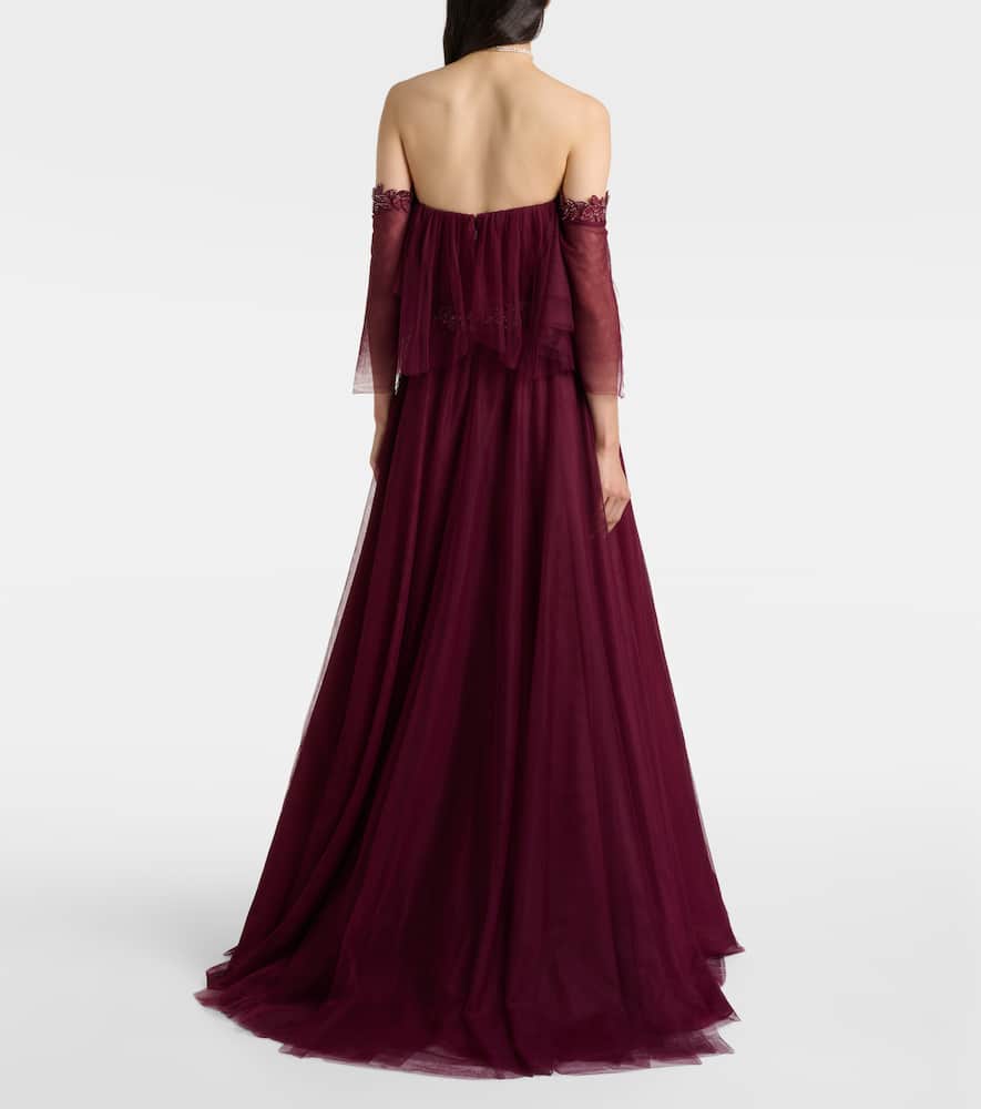 Embellished off-shoulder tulle gown