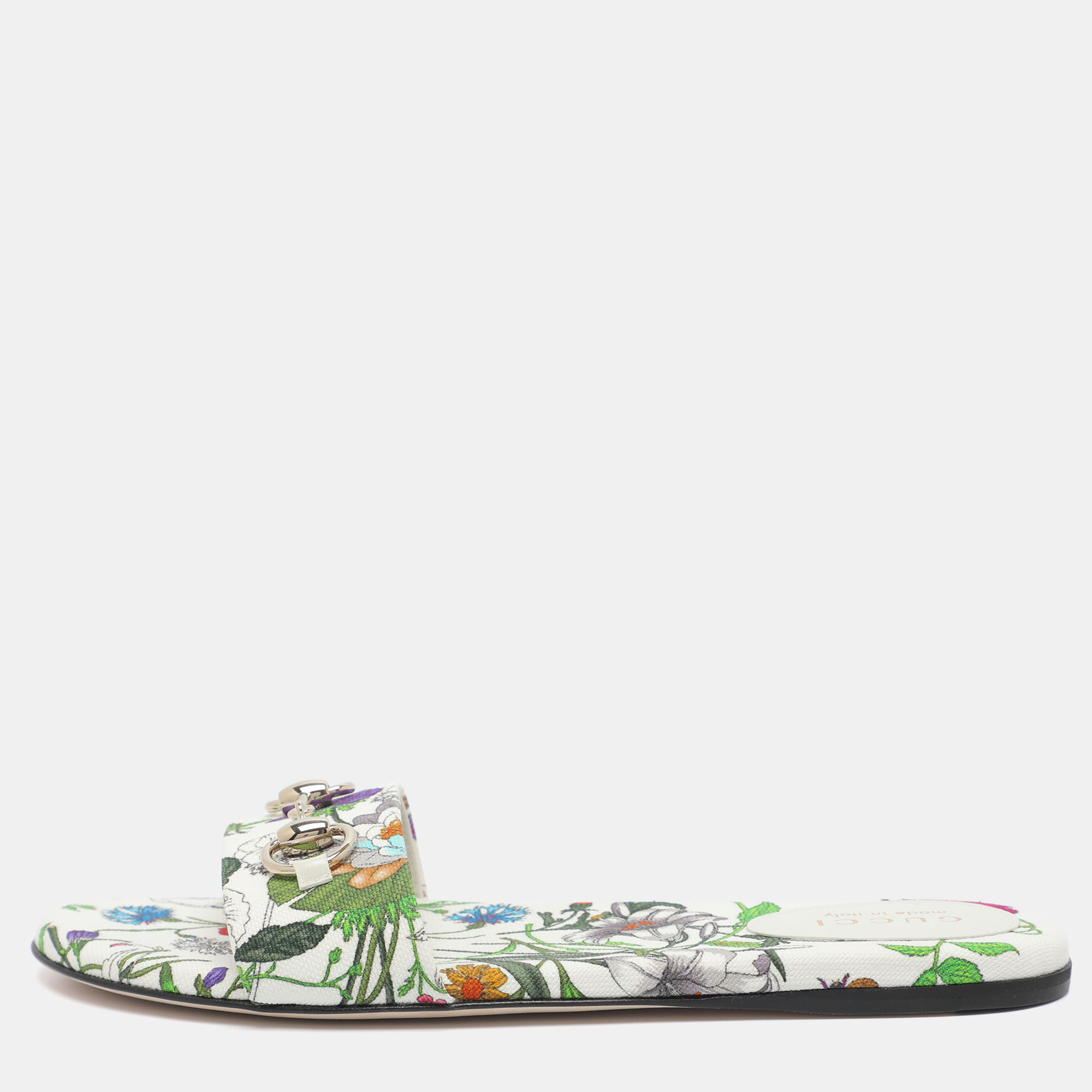 Gucci Horsebit 38.5 Multicolor Floral Print Canvas Flat