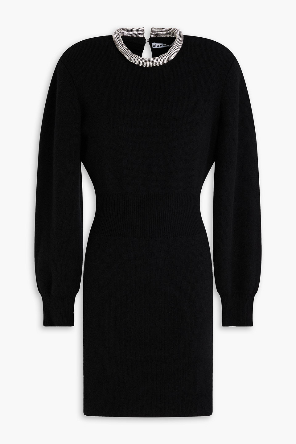 Crystal-embellished wool-blend mini dress - Black - S