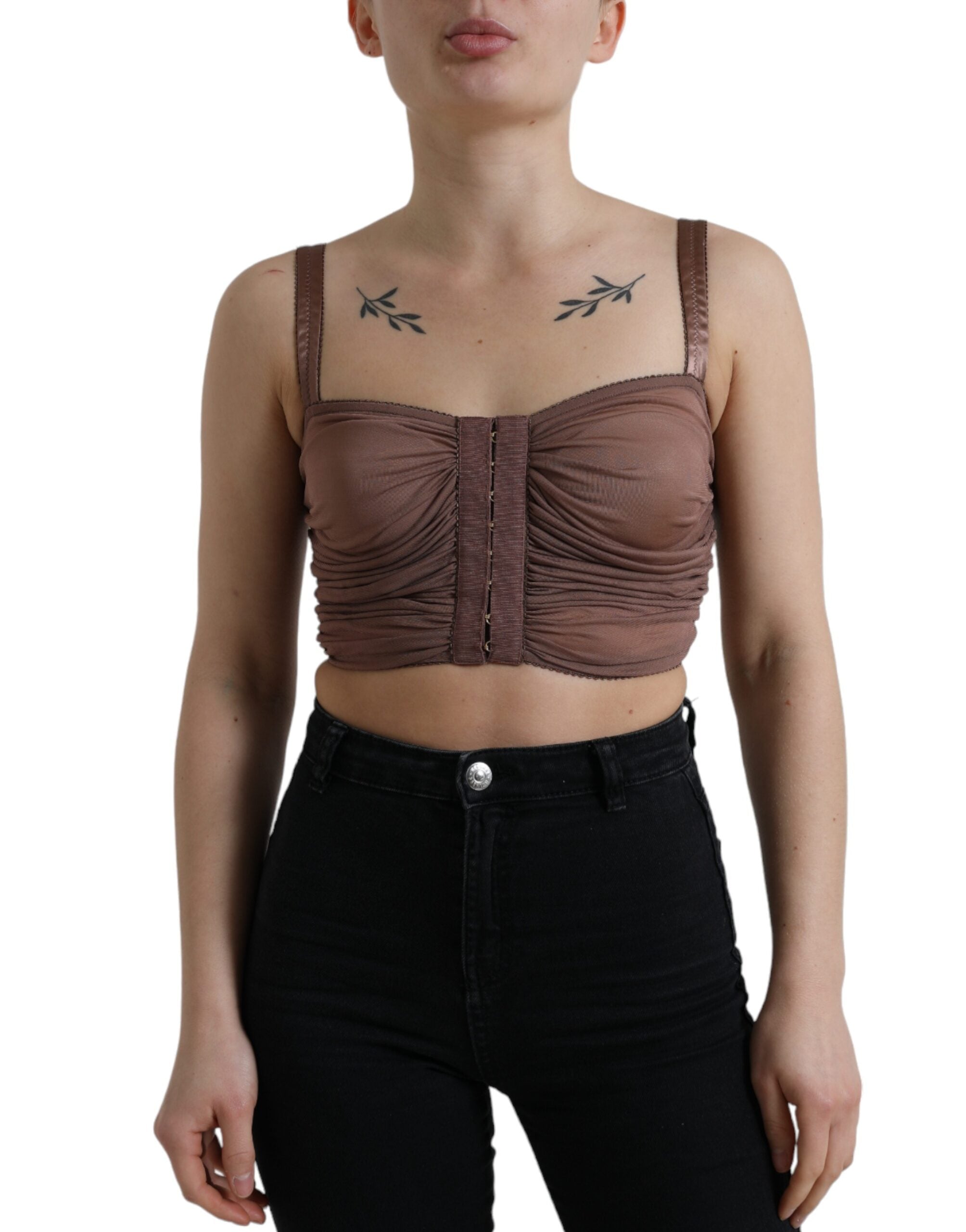 Viscose Ruched Bustier Bustier Top — Brown