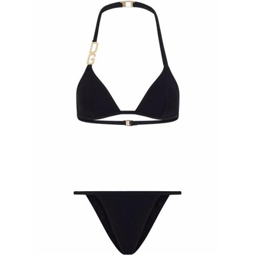 Halterneck logo-plaque bikini - Black