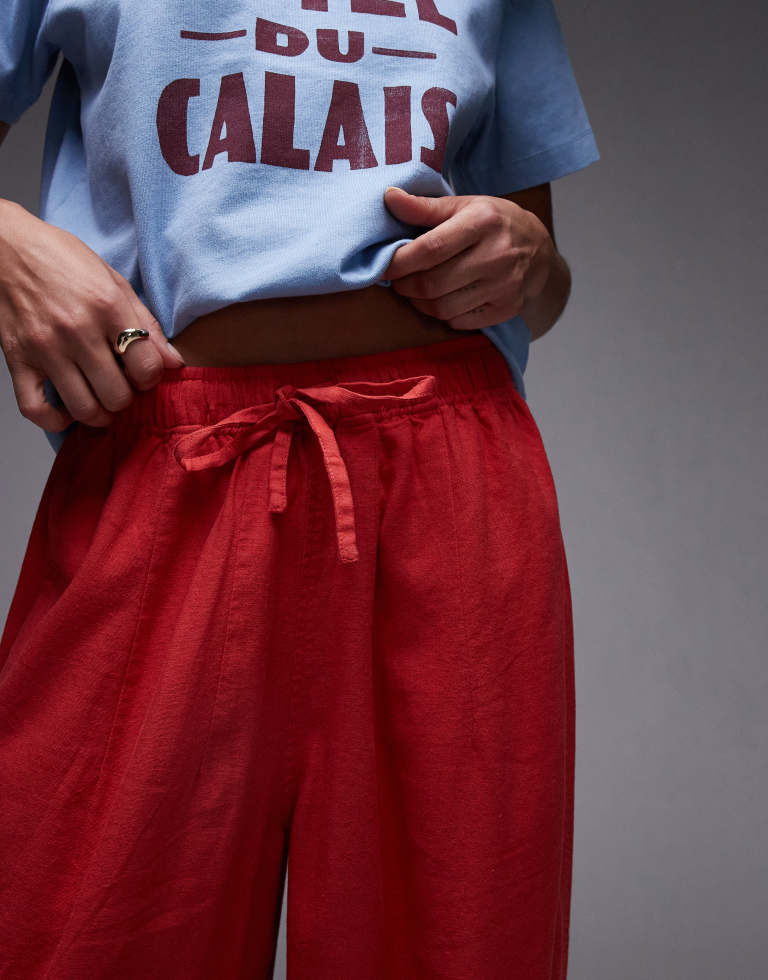 Topshop Womens linen balloon trouser in red - X-Sma