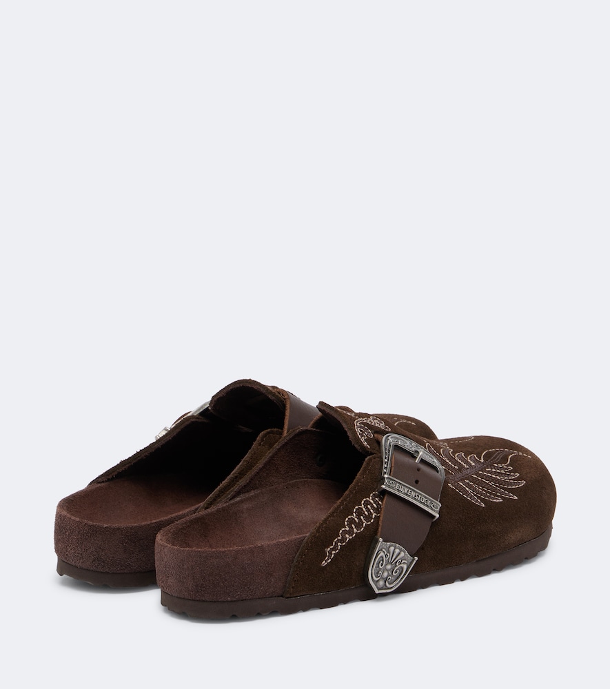 X Birkenstock Boston embroidered suede clogs