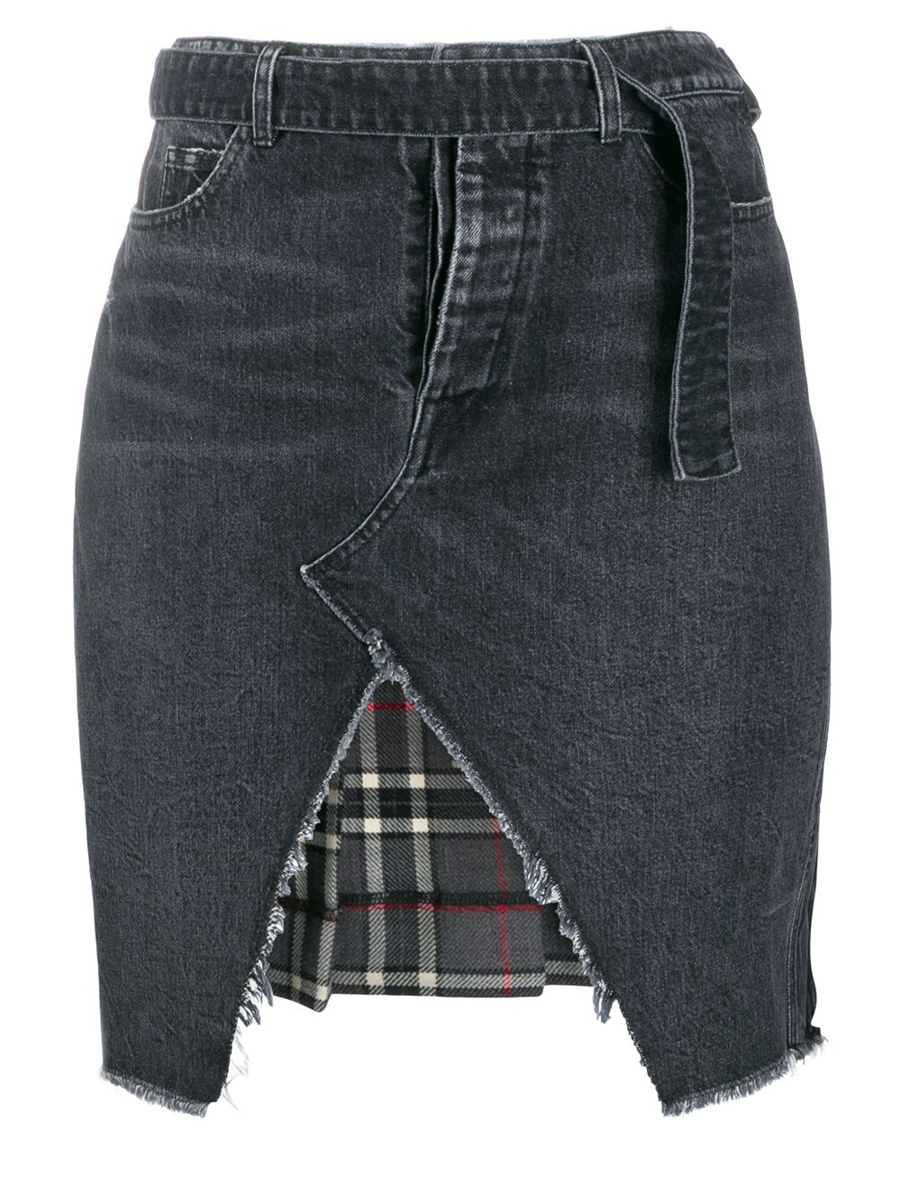 Denim and plaid asymmetric skirt - Black