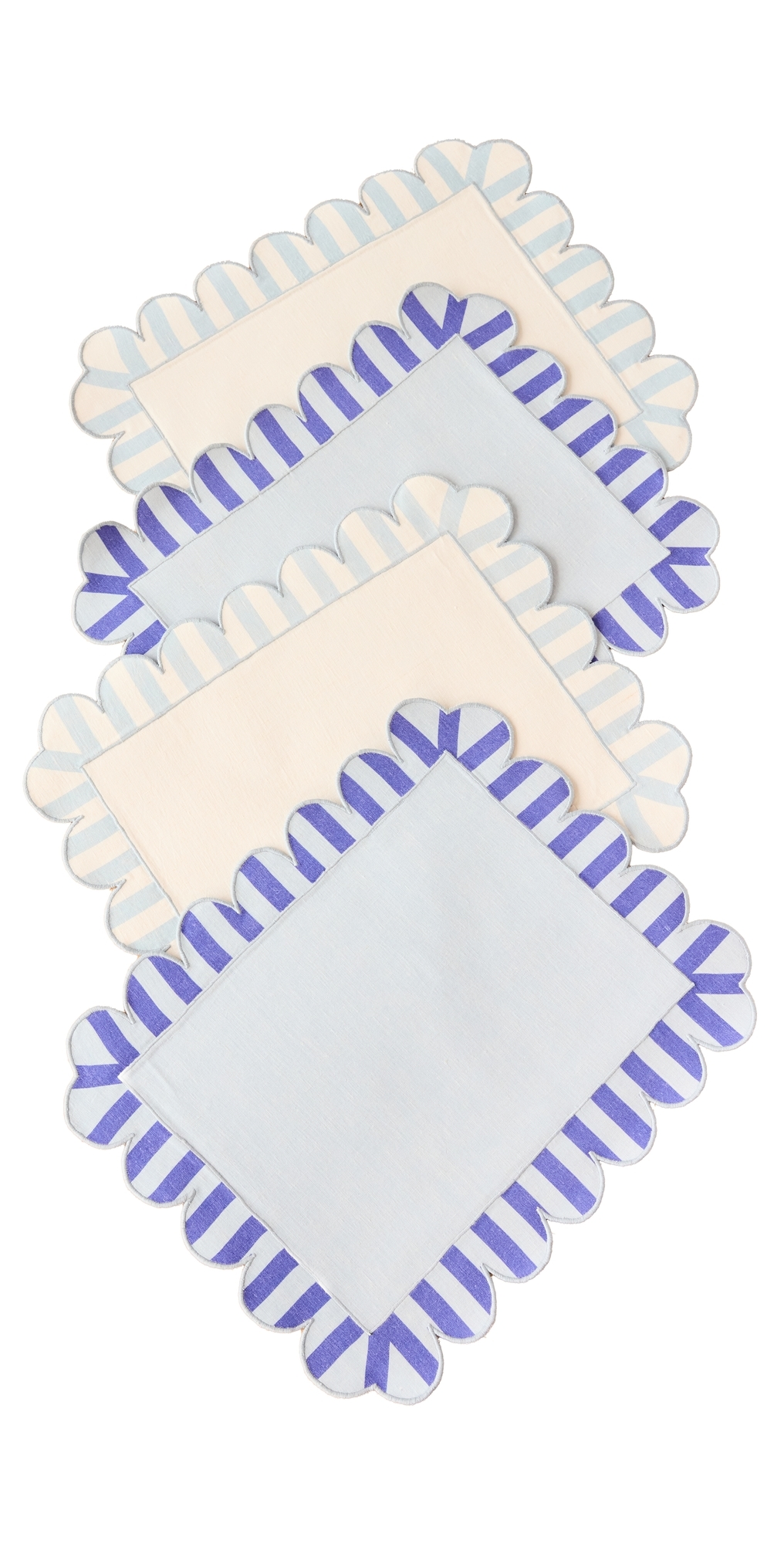 Embroidered Linen Placemats Set of 4 Blue One Size