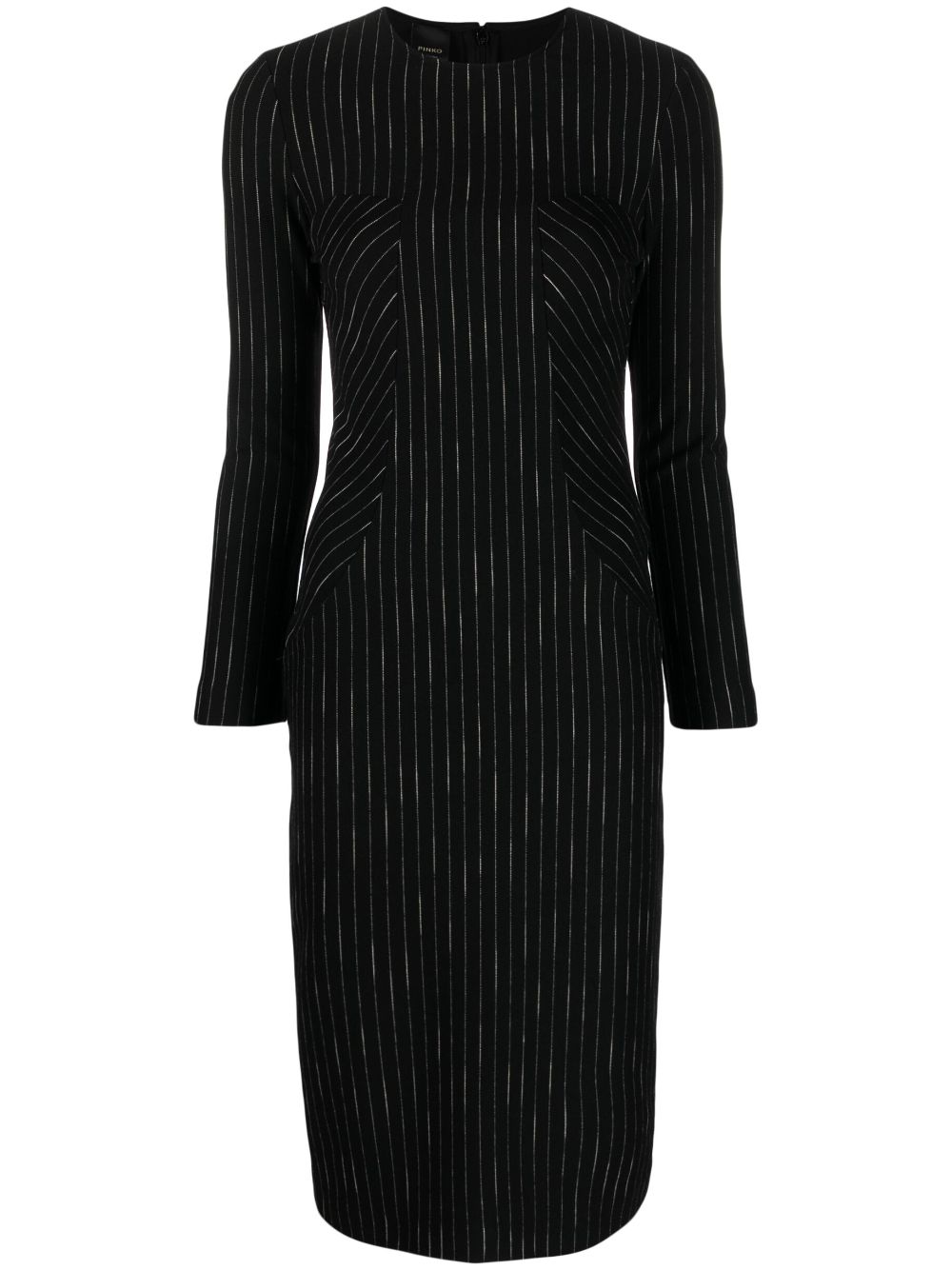 Striped long-sleeve midi dress - Black
